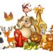 many animals on white background
